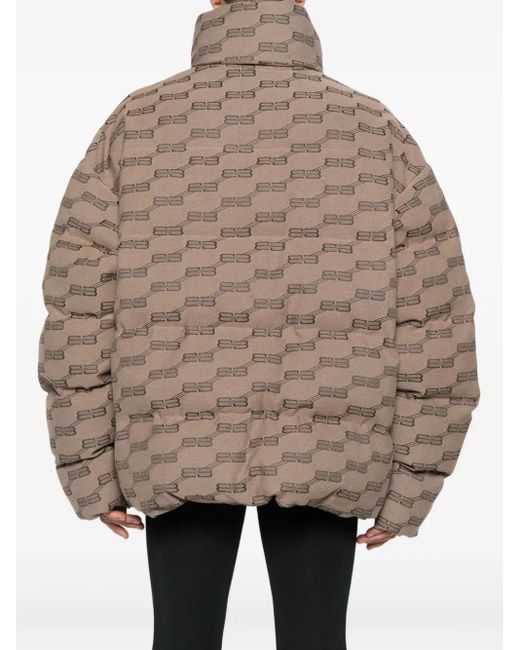 Balenciaga Brown Logo-Pattern Quilted Padded Jacket for men
