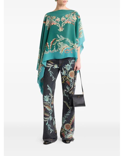 Etro Green Daffodil-Motif Asymmetric Top