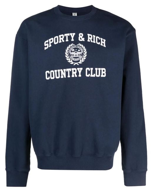 Sporty & Rich Blue Logo-Print Cotton Sweatshirt