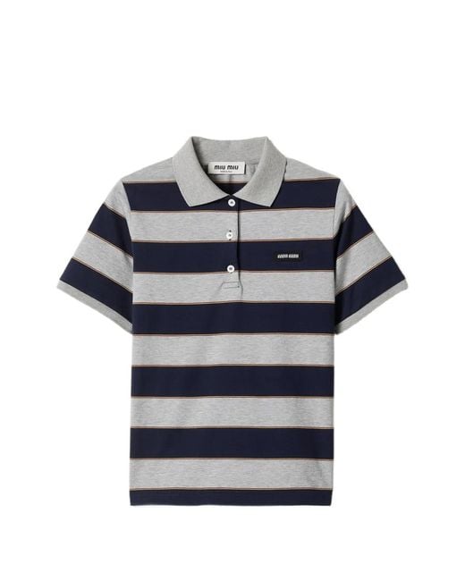 Miu Miu Blue Striped Jersey Polo Shirt