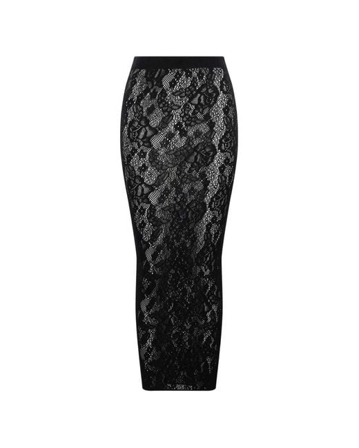 Wolford Black Lace-Patterned Semi-Sheer Midi Pencil Skirt