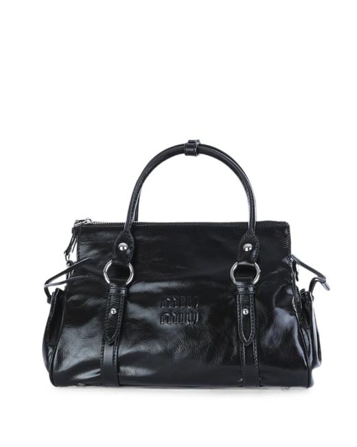 Miu Miu Black Logo-Embossed Leather Shoulder Bag