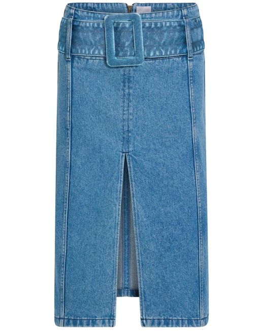 Patou Blue Belted Denim Midi Skirt