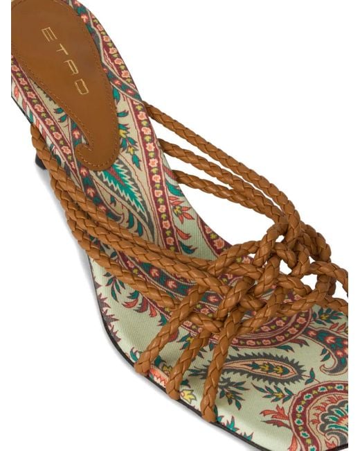 Etro Brown Woven Leather Kitten-Heeled Sandals