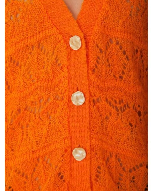 Farm Rio Orange Balloon-Sleeve Open-Knit Cardigan