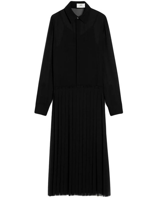 AMI Geplooide Maxi-Jurk in het Black