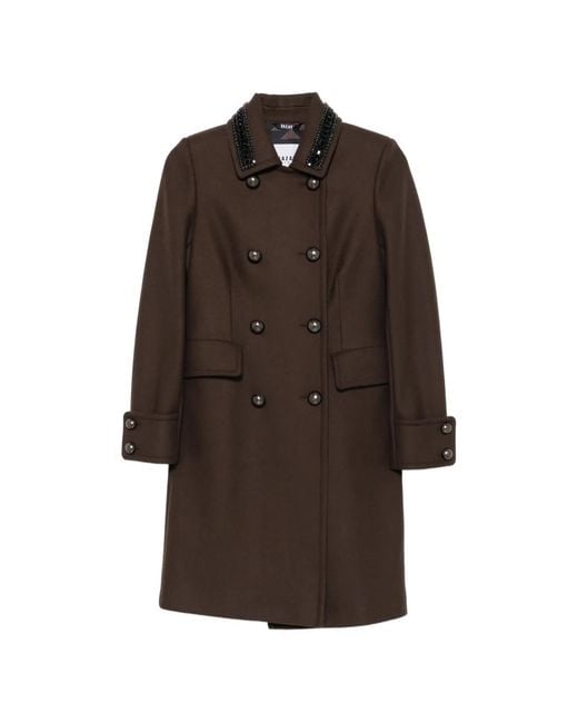 Bazar Deluxe Brown Bead-Embellishment Double-Breasted Coat