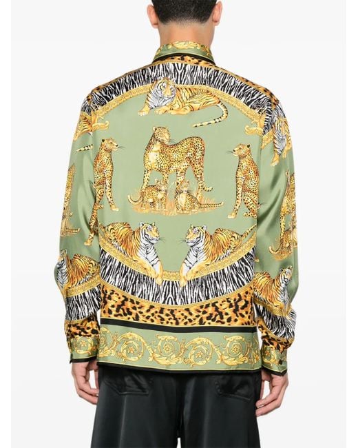 Versace Overhemden ,Veelkleurig ,Groene Luipaardprint Tijger Patroon Shirt in het Metallic voor heren