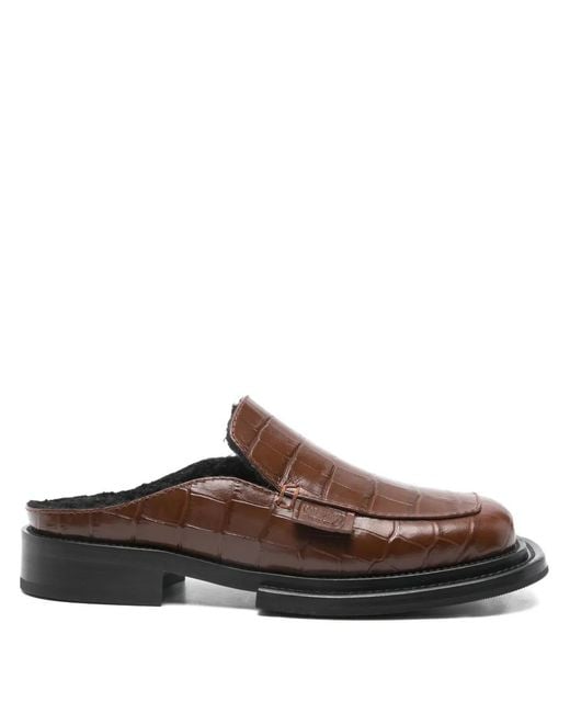 Moschino Brown Crocodile-Effect Leather Mules