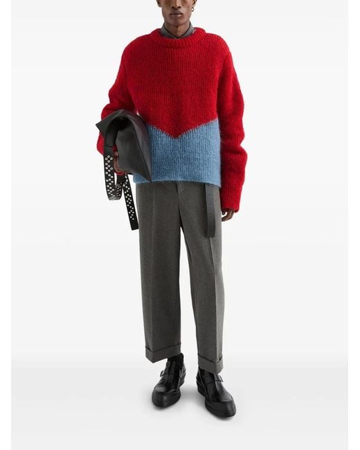 Jil Sander Red Colourblock Sweater for men