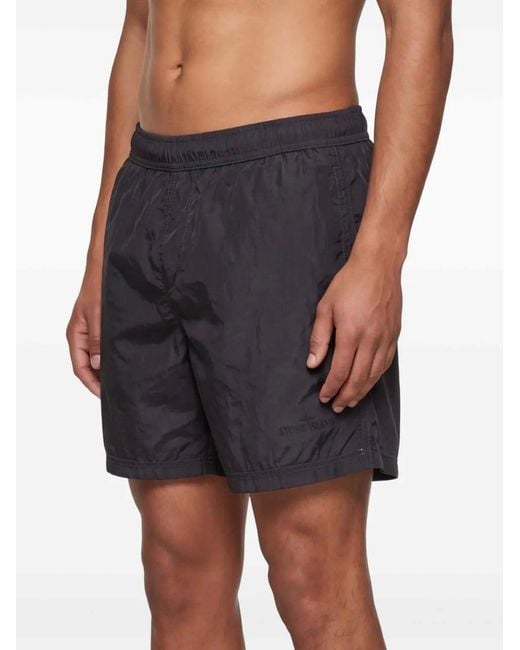 Stone Island Blue Logo-Print Swim Shorts for men
