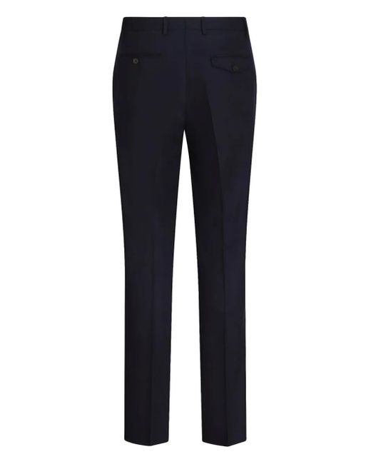 Etro Blue Pressed-Crease Wool Trousers for men