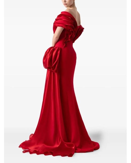 Gaby Charbachy Red Gerüschtes Abendkleid Mit Schleifendetail