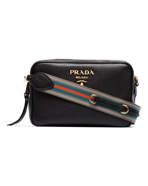 Prada Black Logo Double Strap Leather Camera Bag Lyst UK