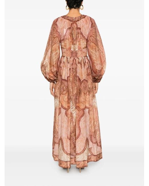 Zimmermann Orange Robe Wanderlust À Coupe Mi-Longue