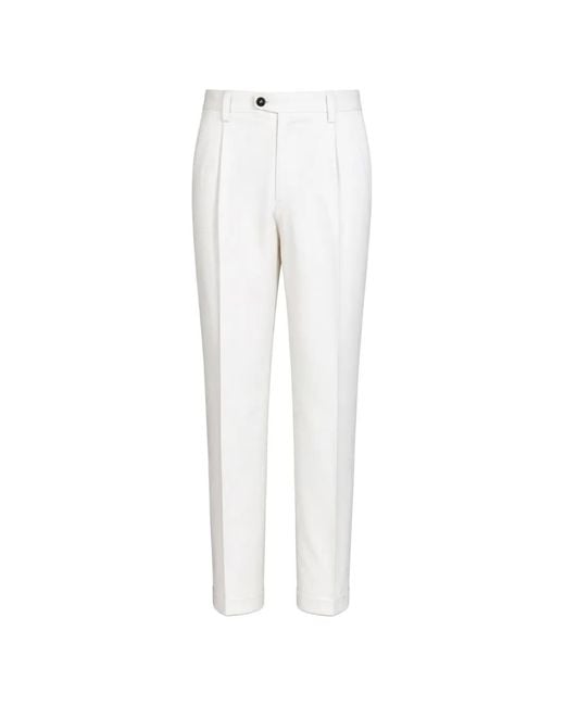 Devore White Pleated Turn-Up Trousers for men