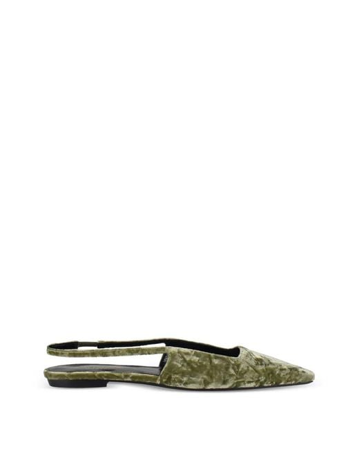 Saint Laurent Green Square-Toe Velvet Ballet Flats