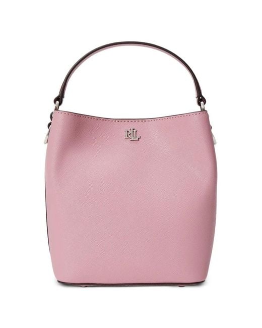 Ralph Lauren Pink Logo-Plaque Bucket Bag