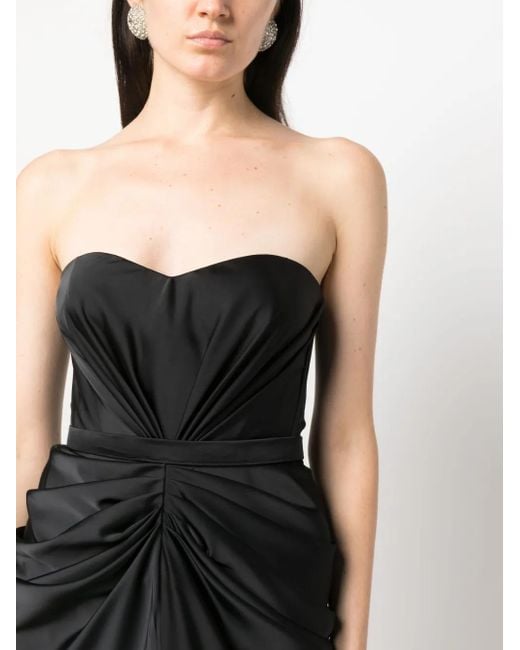 Ana Radu Black Ruched Strapless Gown