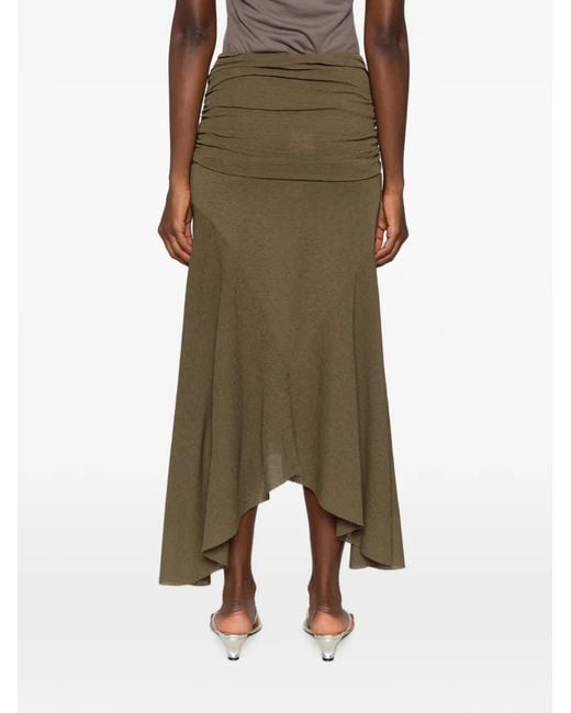 Ganni Green Ruched Asymmetric-Hem Asymmetric Skirt
