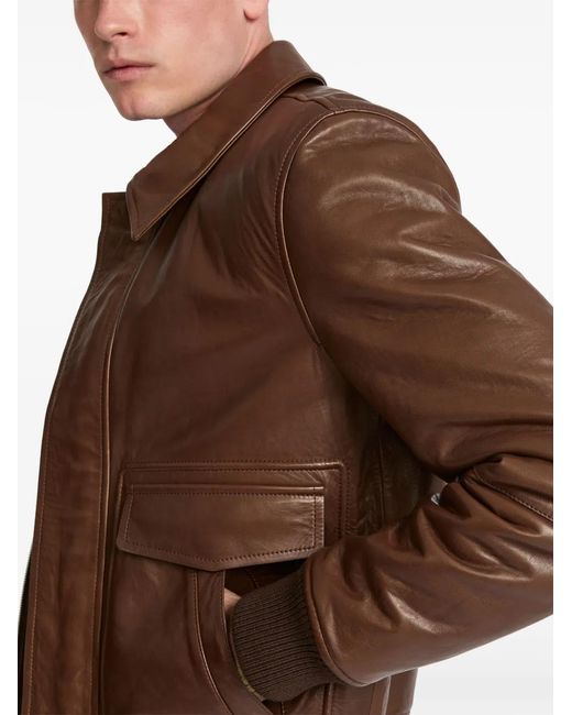 Yves Salomon Brown Aviator Leather Jacket for men