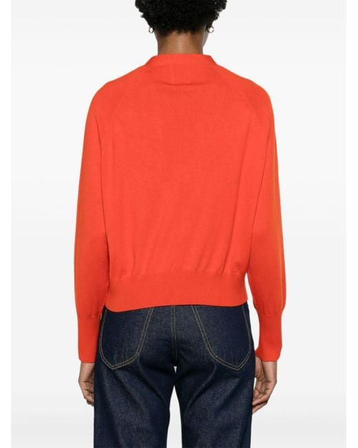 Allude Red V-neck Fine-knit Cardigan