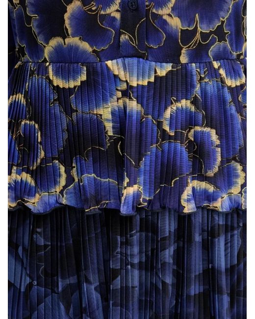Desigual Blue Floral-Print Pleated Dress