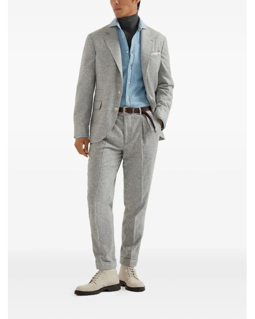 Brunello Cucinelli Gray Pleated Wool-Silk Blend Trousers for men