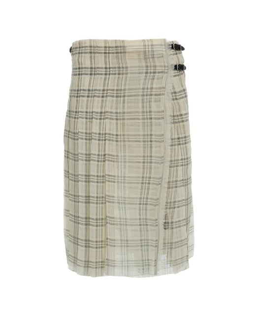 DURAZZI MILANO Natural Plaid-Pattern Midi Skirt