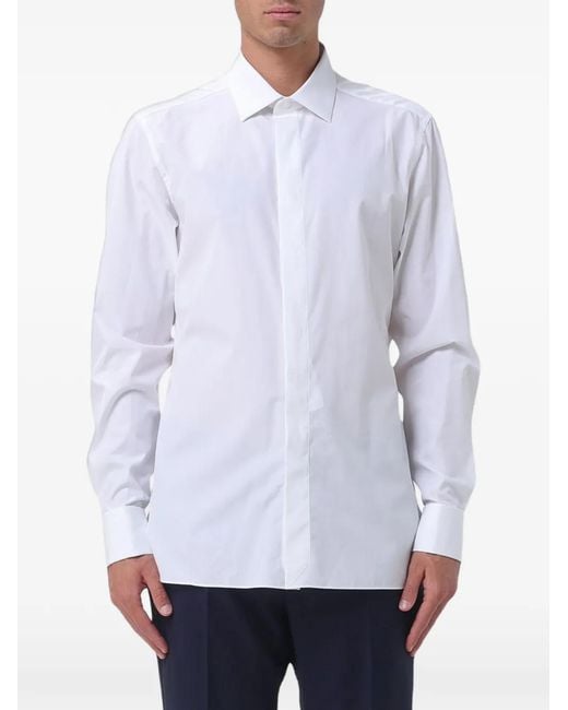 Zegna White Poplin-Texture Classic-Collar Shirt for men
