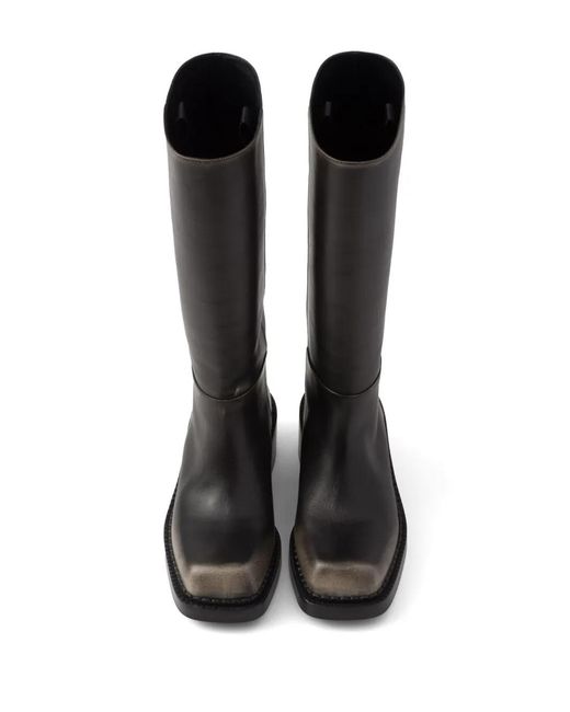 Prada Black Aged Effect 55Mm Leather Boots