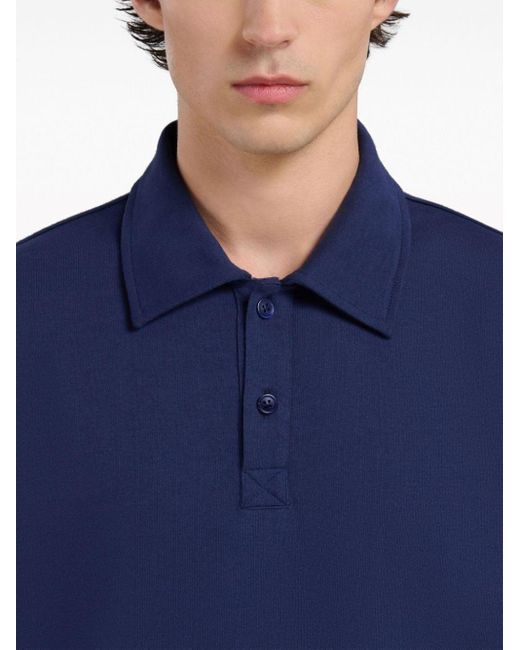 Marni Blue Logo-patch Cotton Polo Shirt for men