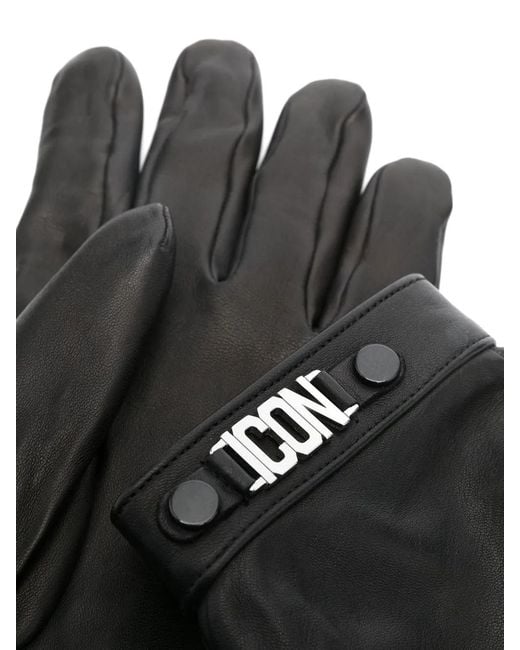 DSquared² Black Logo-Plaque Leather Gloves for men