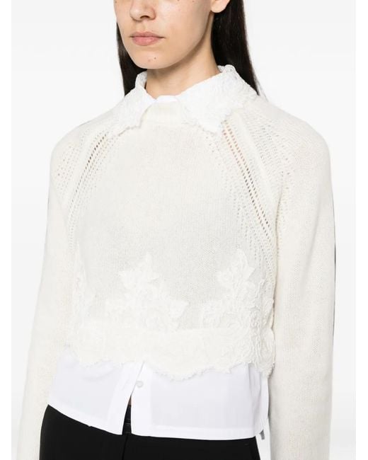 Ermanno Scervino White Lace-Trimmed Open-Knit