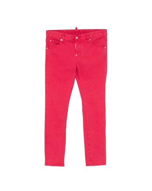 DSquared² Red Logo-Tag Slim-Fit Jeans