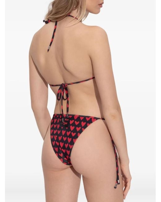 Moschino Red Heart-Print Triangle Bikini Top
