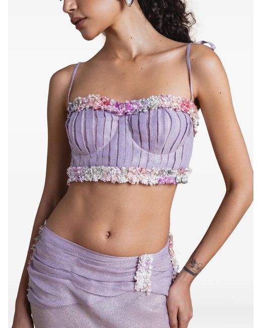 SANA OSMANI Purple Agor Sequin Tie Top
