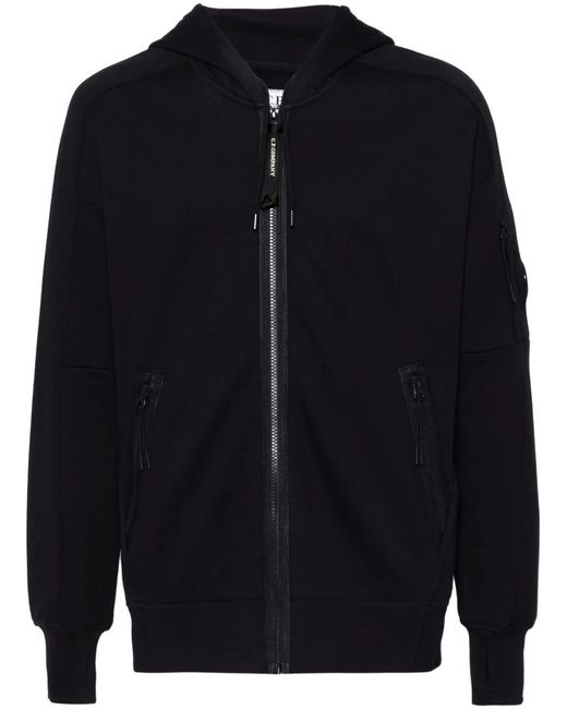 C P Company Blue Cp Company Lens-Detailed Cotton Hoodie for men
