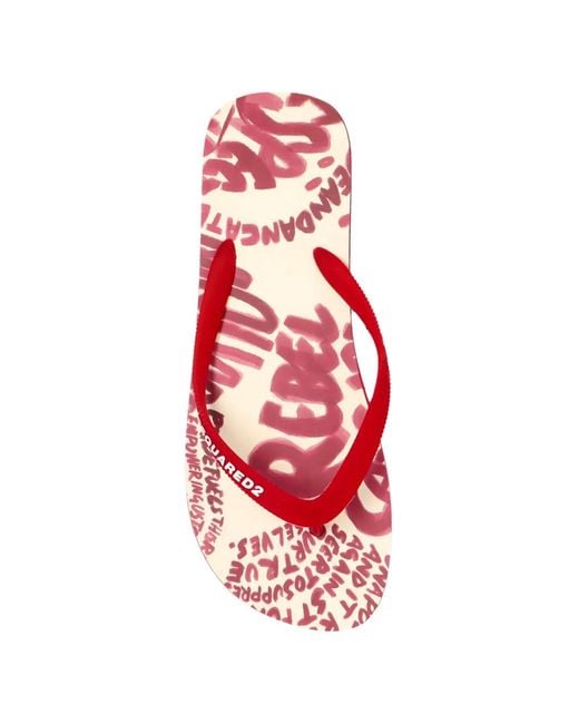 DSquared² Red Rebel Hibiscus Flip Flops