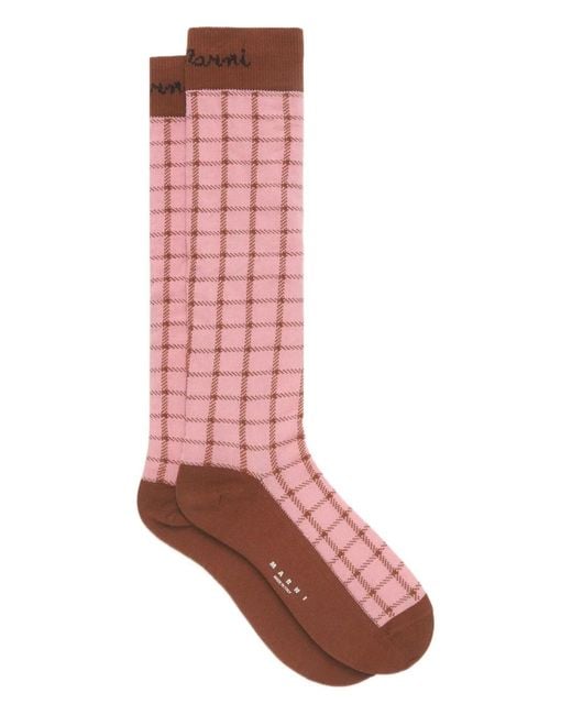 Marni Red Cotton-Blend Socks With Jacquard Check
