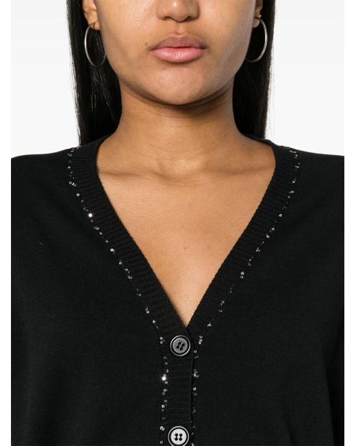 Fabiana Filippi Black Sequin-Trim Cotton Cardigan