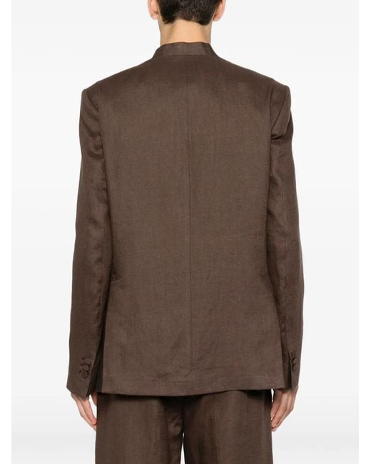 MARSĒM Brown Double-Breasted Collarless Blazer for men