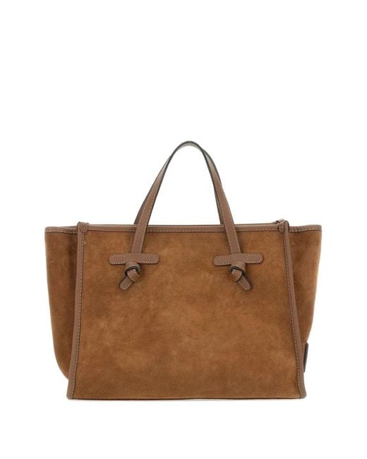 Gianni Chiarini Brown Marcella Club Knot-Detail Suede Tote Bag