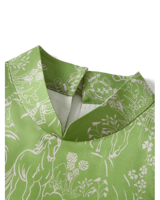 Shanghai Tang Green Mulberry Silk Midi Dress