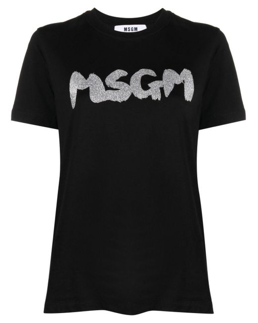 MSGM グリッターロゴ Tシャツ Black