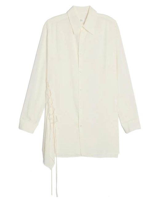 Y's Yohji Yamamoto White Viscose Lace-Up Detailing Poplin Shirt