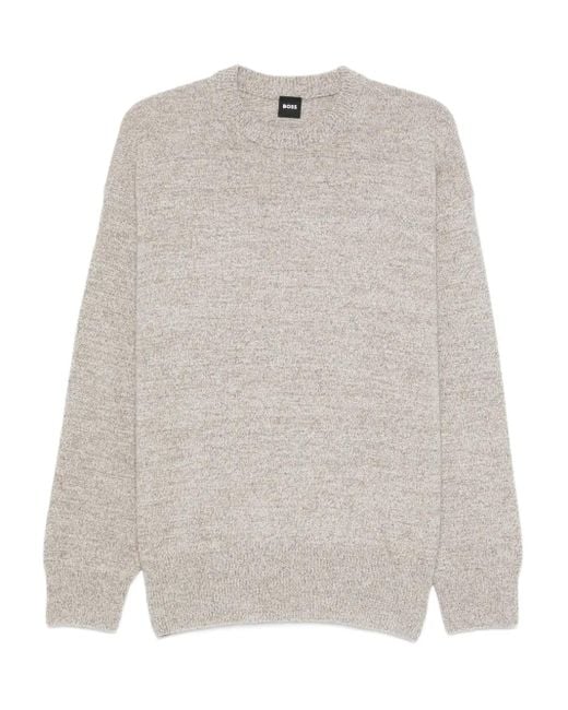 Boss White Speckled Wool Sweater for men