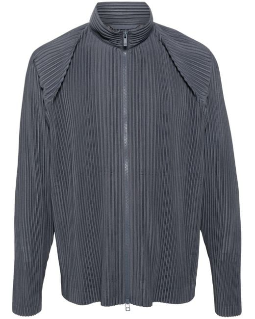 Homme Plissé Issey Miyake Blue Pleated Zip-up Shirt Jacket for men