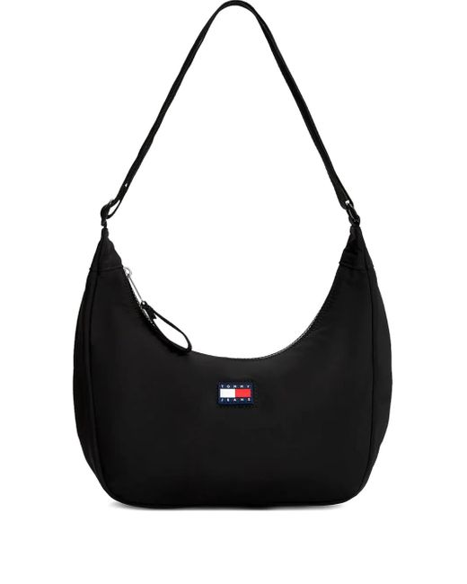 Tommy Hilfiger Black Logo-Patch Half-Moon Bag