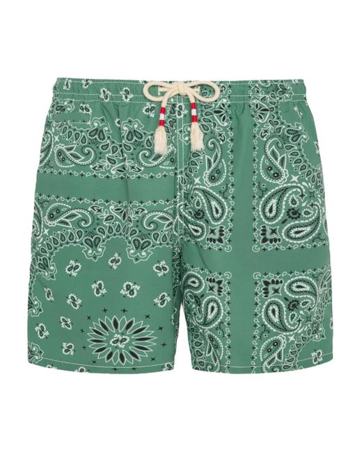 Mc2 Saint Barth Green Paisley-Print Drawstring Swim Shorts for men